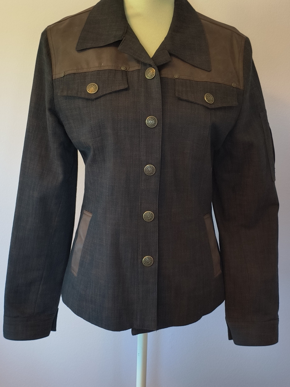 Womens Brown Snap-Front Blazer Jacket